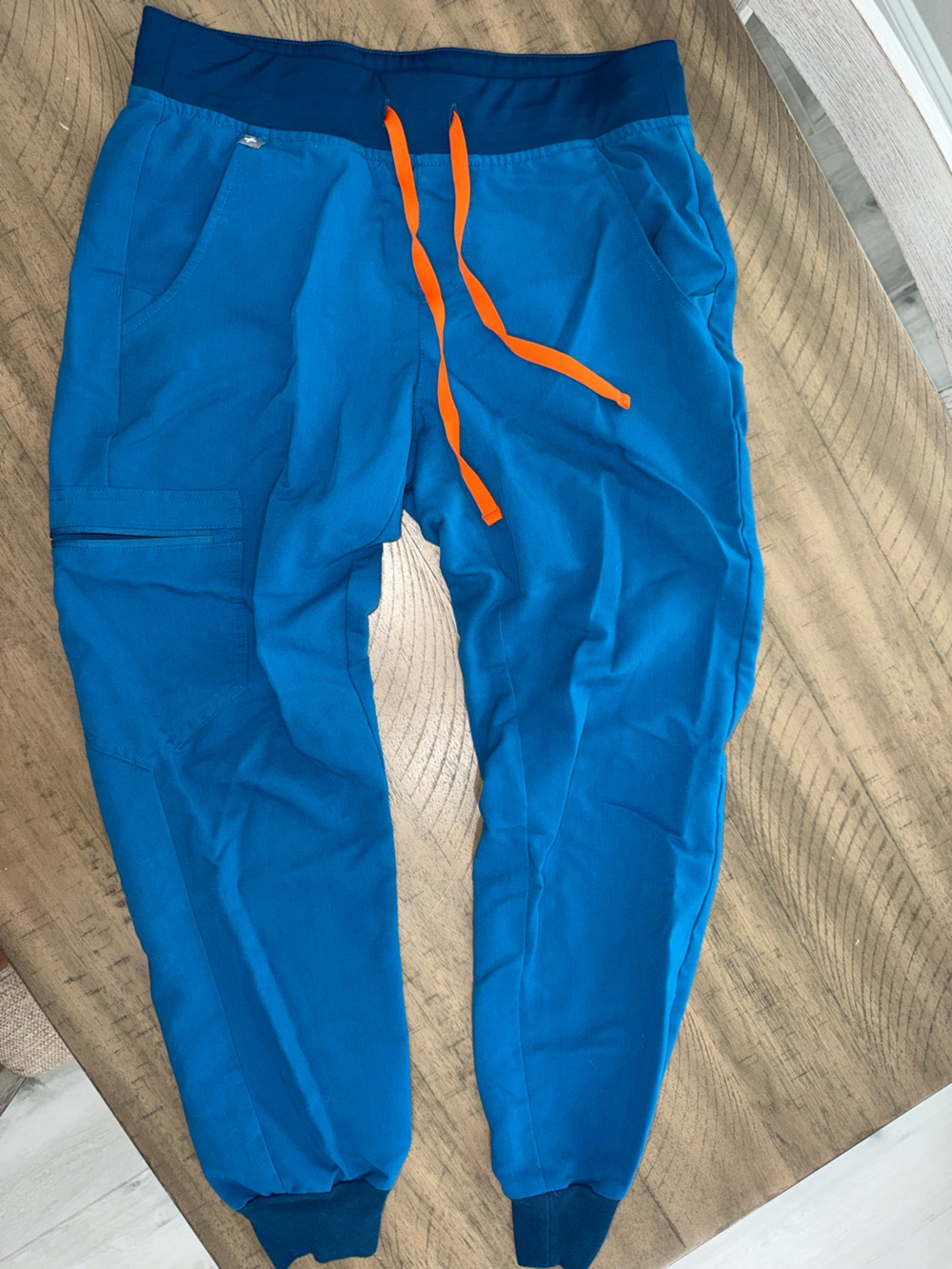 Figs Caribbean Blue Jogger Pants with Orange Drawstring